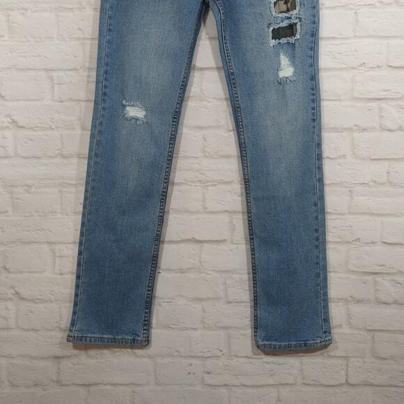 O Levi's 502 Camo Distressed Regular Taper Blue Denim Jeans NWT 16 Reg 28x28 - Picture 4 of 11